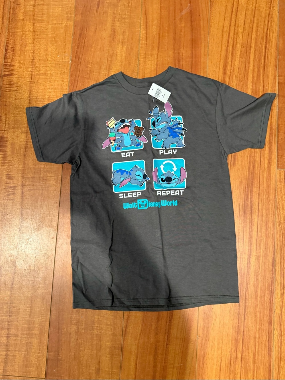 Disney Men’s Stitch Graphic Tee - Charcoal with Blue Accents